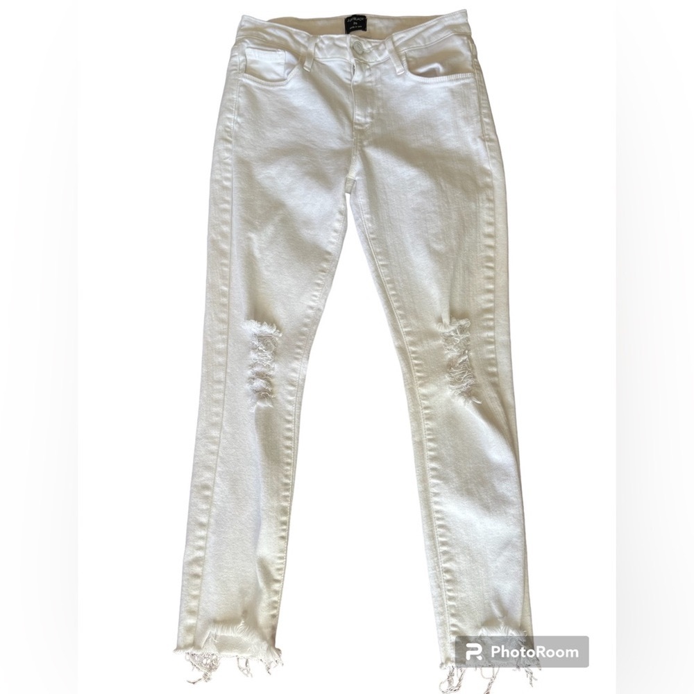 Just Black White Skinny Distressed Cool Jeans Ripped Size 26